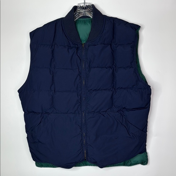 Vintage Eddie Bauer Goose Down Reversible Green Blue Puffer Vest Size Large - Picture 1 of 9